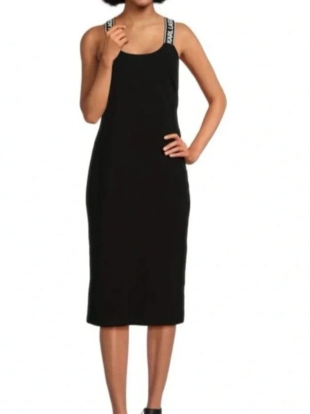 KARL LAGERFELD LOGO TANK DRESS BLACK WHITE